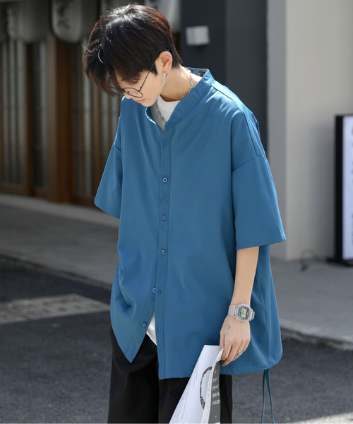 neos（ネオス）の「【neos -addictive design-】ルーズシルエット バンドカラー サイドロープ ハーフスリーブ シャツ（シャツ/ブラウス・メンズ・グリーン/ネイビー/ピンクベージュ・LARGE/MEDIUM）」の9枚目の写真