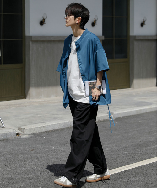 neos（ネオス）の「【neos -addictive design-】ルーズシルエット バンドカラー サイドロープ ハーフスリーブ シャツ（シャツ/ブラウス・メンズ・グリーン/ネイビー/ピンクベージュ・LARGE/MEDIUM）」の10枚目の写真