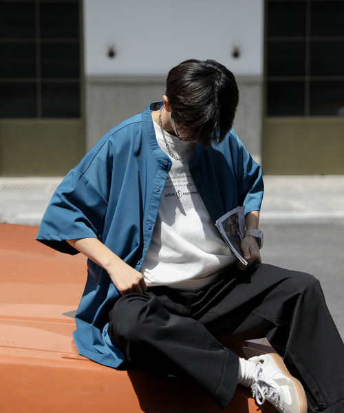 neos（ネオス）の「【neos -addictive design-】ルーズシルエット バンドカラー サイドロープ ハーフスリーブ シャツ（シャツ/ブラウス・メンズ・グリーン/ネイビー/ピンクベージュ・LARGE/MEDIUM）」の13枚目の写真