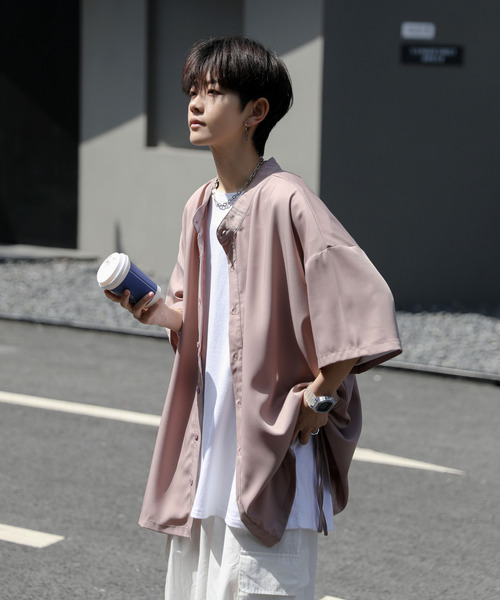 neos（ネオス）の「【neos -addictive design-】ルーズシルエット バンドカラー サイドロープ ハーフスリーブ シャツ（シャツ/ブラウス・メンズ・グリーン/ネイビー/ピンクベージュ・LARGE/MEDIUM）」の14枚目の写真