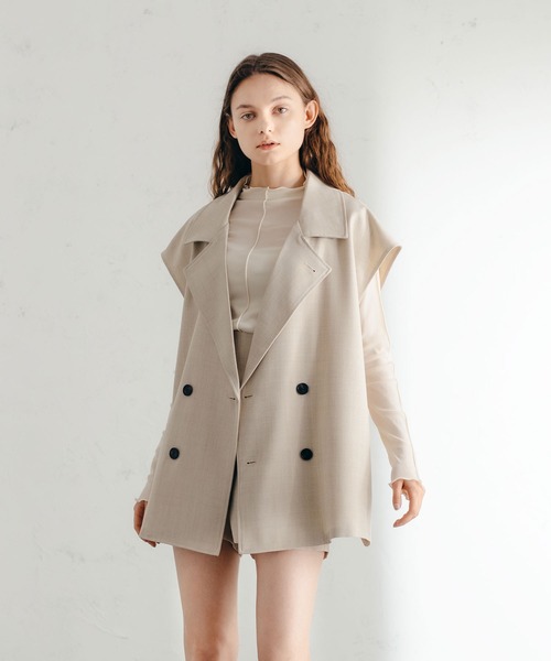 fupel（フぺル）の「ダブルテーラードジレベスト(SET UP／UNISEX)（ベスト・レディース・ブラック/カーキ/ブルーグレー/ライトベージュ・SMALL/MEDIUM/LARGE）」の5枚目の写真