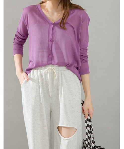 SpRay(スプレイ)の「シアーニットVカーディガン(カーディガン/ボレロ・レディース・ホワイト/ブラック/ピンク/オレンジ/イエロー/グリーン/ライトグリーン/ブルー/パープル/ブラウン/ダークパープル/ダークグリーン・FREE)」の8枚目の写真