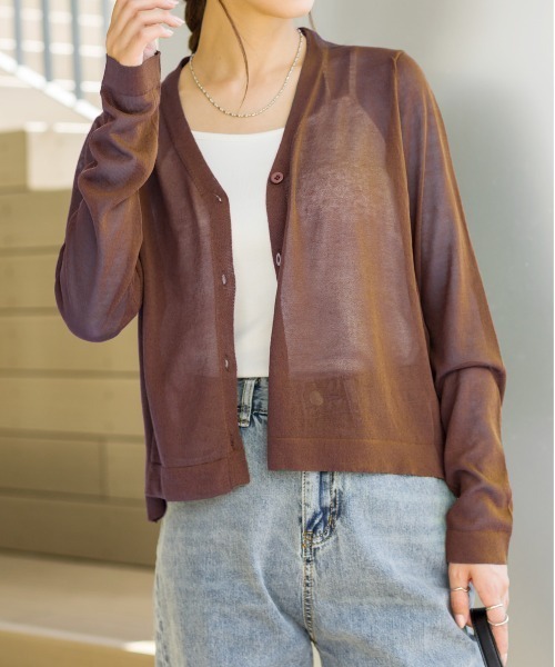 SpRay(スプレイ)の「シアーニットVカーディガン(カーディガン/ボレロ・レディース・ホワイト/ブラック/ピンク/オレンジ/イエロー/グリーン/ライトグリーン/ブルー/パープル/ブラウン/ダークパープル/ダークグリーン・FREE)」の3枚目の写真