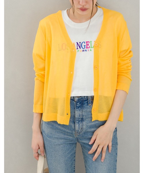 SpRay(スプレイ)の「シアーニットVカーディガン(カーディガン/ボレロ・レディース・ホワイト/ブラック/ピンク/オレンジ/イエロー/グリーン/ライトグリーン/ブルー/パープル/ブラウン/ダークパープル/ダークグリーン・FREE)」の10枚目の写真