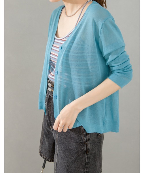 SpRay(スプレイ)の「シアーニットVカーディガン(カーディガン/ボレロ・レディース・ホワイト/ブラック/ピンク/オレンジ/イエロー/グリーン/ライトグリーン/ブルー/パープル/ブラウン/ダークパープル/ダークグリーン・FREE)」の7枚目の写真