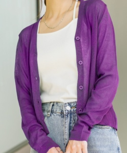 SpRay(スプレイ)の「シアーニットVカーディガン(カーディガン/ボレロ・レディース・ホワイト/ブラック/ピンク/オレンジ/イエロー/グリーン/ライトグリーン/ブルー/パープル/ブラウン/ダークパープル/ダークグリーン・FREE)」の9枚目の写真