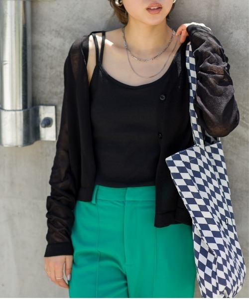 SpRay(スプレイ)の「シアーニットVカーディガン(カーディガン/ボレロ・レディース・ホワイト/ブラック/ピンク/オレンジ/イエロー/グリーン/ライトグリーン/ブルー/パープル/ブラウン/ダークパープル/ダークグリーン・FREE)」の2枚目の写真