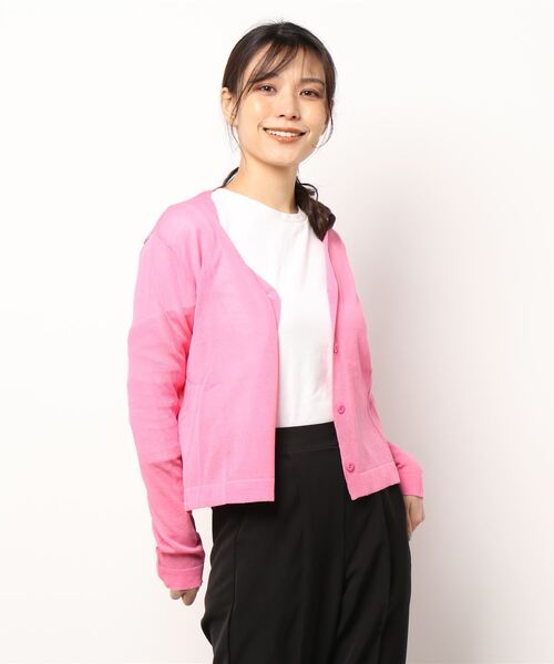 SpRay(スプレイ)の「シアーニットVカーディガン(カーディガン/ボレロ・レディース・ホワイト/ブラック/ピンク/オレンジ/イエロー/グリーン/ライトグリーン/ブルー/パープル/ブラウン/ダークパープル/ダークグリーン・FREE)」の16枚目の写真