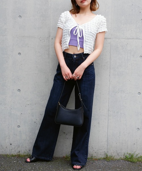 SPIRALGIRL（スパイラルガール）の「ポコポコワッフルカーディガン（カーディガン/ボレロ・レディース・グリーン/オフホワイト・FREE）」の6枚目の写真