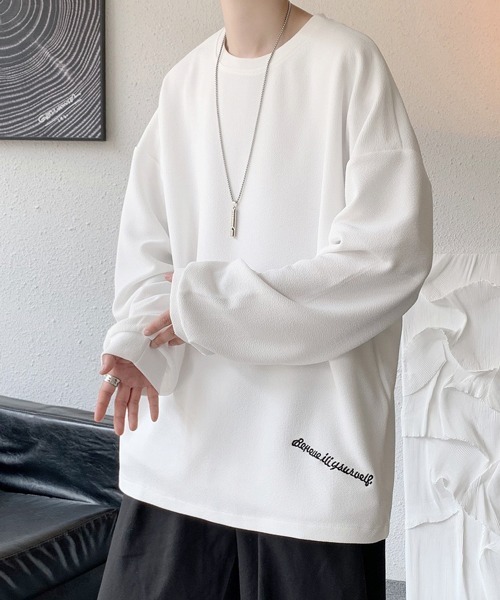 FVLMEN（フルメン）の「【FVLMEN】onepoint logo longsleeve tee/ワンポイント ロゴ ロングスリーブ T（Tシャツ/カットソー・メンズ・オフホワイト/ブラック/ブラウン/ベージュ/ブルー・MEDIUM/LARGE/X-LARGE）」の10枚目の写真