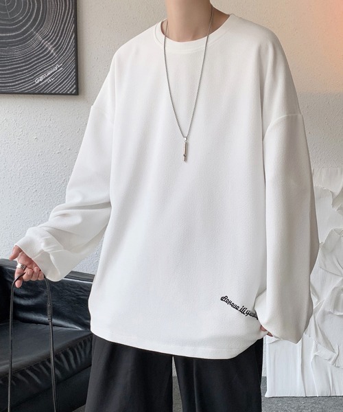 FVLMEN（フルメン）の「【FVLMEN】onepoint logo longsleeve tee/ワンポイント ロゴ ロングスリーブ T（Tシャツ/カットソー・メンズ・オフホワイト/ブラック/ブラウン/ベージュ/ブルー・MEDIUM/LARGE/X-LARGE）」の11枚目の写真