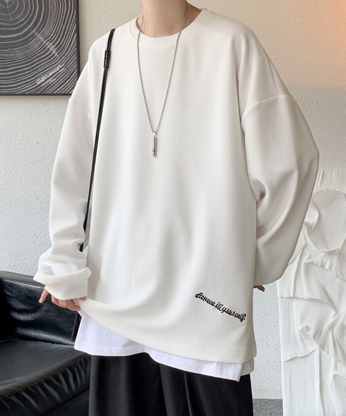 FVLMEN（フルメン）の「【FVLMEN】onepoint logo longsleeve tee/ワンポイント ロゴ ロングスリーブ T（Tシャツ/カットソー・メンズ・オフホワイト/ブラック/ブラウン/ベージュ/ブルー・MEDIUM/LARGE/X-LARGE）」の13枚目の写真