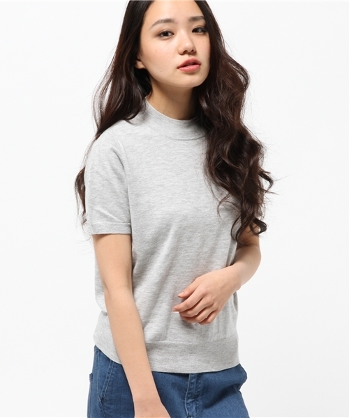 mystic（ミスティック）の「シルク混半袖ハイネックプルオー（ニット/セーター・レディース・オフホワイト/グレー/ブラック/ピンク・ﾌﾘ-）」の3枚目の写真