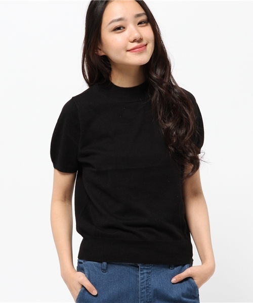 mystic（ミスティック）の「シルク混半袖ハイネックプルオー（ニット/セーター・レディース・オフホワイト/グレー/ブラック/ピンク・ﾌﾘ-）」の2枚目の写真