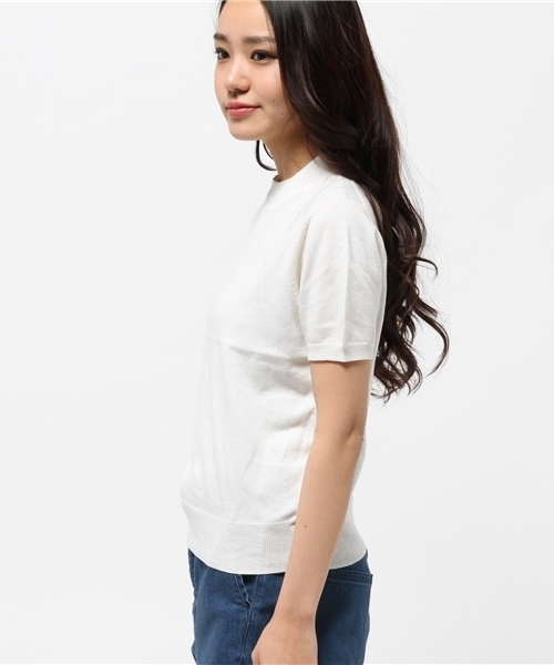 mystic（ミスティック）の「シルク混半袖ハイネックプルオー（ニット/セーター・レディース・オフホワイト/グレー/ブラック/ピンク・ﾌﾘ-）」の10枚目の写真