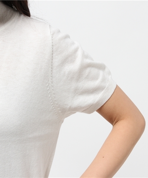 mystic（ミスティック）の「シルク混半袖ハイネックプルオー（ニット/セーター・レディース・オフホワイト/グレー/ブラック/ピンク・ﾌﾘ-）」の6枚目の写真