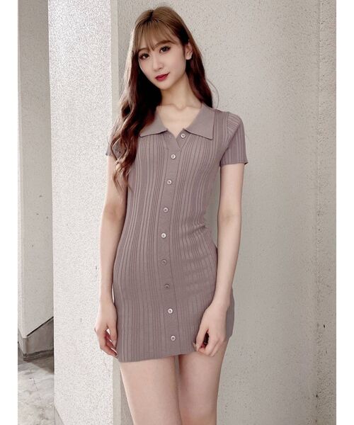 GYDA（ジェイダ）の「ハーフスリーブPOLOニットタイトワンピース（ワンピース・レディース・ブラック/ベージュ・FREE）」の3枚目の写真