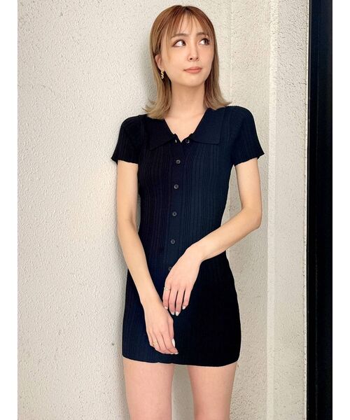 GYDA（ジェイダ）の「ハーフスリーブPOLOニットタイトワンピース（ワンピース・レディース・ブラック/ベージュ・FREE）」の8枚目の写真