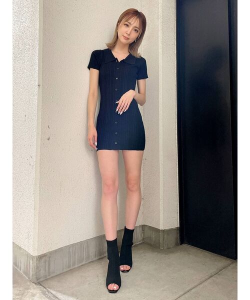 GYDA（ジェイダ）の「ハーフスリーブPOLOニットタイトワンピース（ワンピース・レディース・ブラック/ベージュ・FREE）」の9枚目の写真