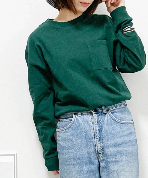 Ritzy(リッツィー)の「ポケット付きロングTシャツ レディース メンズ(Tシャツ/カットソー・メンズ・ホワイト/ブラック/ベージュ/パープル/サックスブルー/グリーン/ベージュ系その他/パープル系その他/チャコール/テラコッタ・MEDIUM/LARGE/X-LARGE)」の1枚目の写真