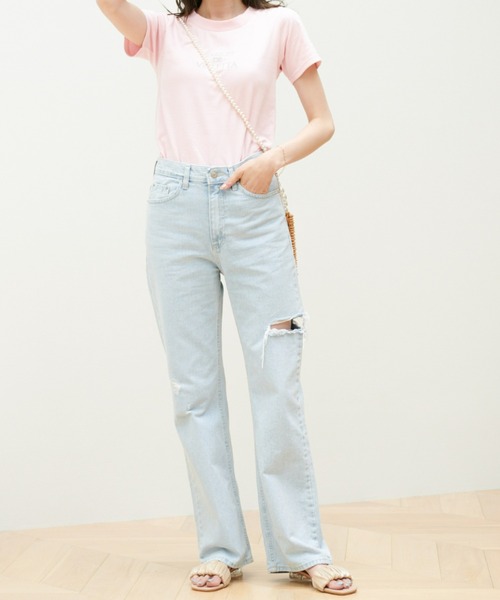VIOLETTA（ヴィオレッタ）の「サイドスリットストレートデニムパンツ（デニムパンツ・レディース・ブルー・FREE）」の2枚目の写真