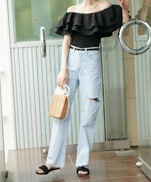 VIOLETTA（ヴィオレッタ）の「サイドスリットストレートデニムパンツ（デニムパンツ・レディース・ブルー・FREE）」の6枚目の写真