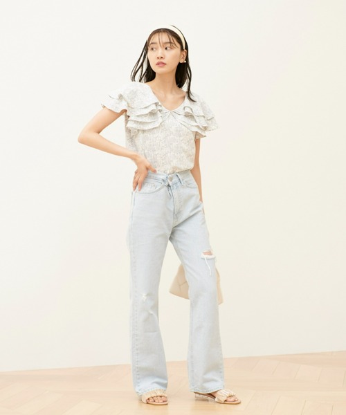 VIOLETTA（ヴィオレッタ）の「サイドスリットストレートデニムパンツ（デニムパンツ・レディース・ブルー・FREE）」の12枚目の写真