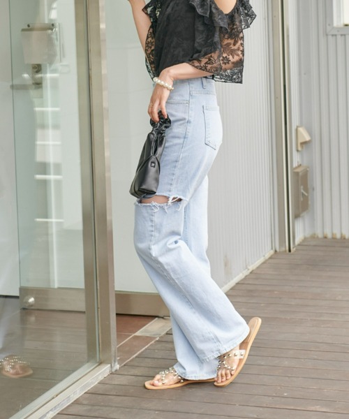 VIOLETTA（ヴィオレッタ）の「サイドスリットストレートデニムパンツ（デニムパンツ・レディース・ブルー・FREE）」の11枚目の写真