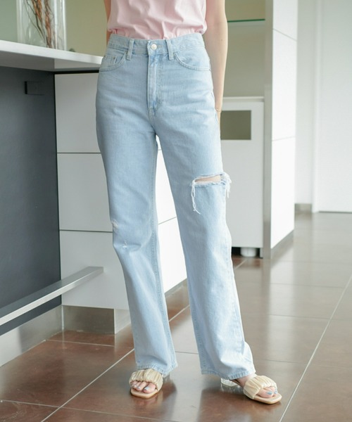 VIOLETTA（ヴィオレッタ）の「サイドスリットストレートデニムパンツ（デニムパンツ・レディース・ブルー・FREE）」の14枚目の写真