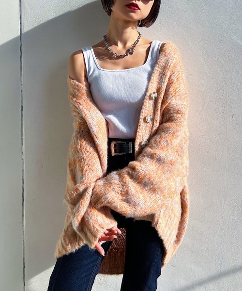 PAGEBOY（ページボーイ）の「ブラッシュヤーンVカーディガン（カーディガン/ボレロ・レディース・ブラック系その他/グリーン系その他/ピンク系その他/グレイッシュベージュ/ターコイズブルー系/オレンジ・FREE）」の6枚目の写真