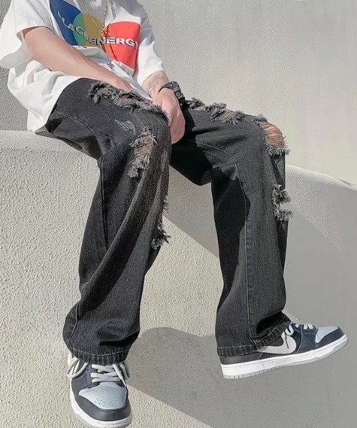 Mimma/Mimaa（ミマ）の「【Mimma/Mimaa】クラッシュワイドデニム（デニムパンツ・メンズ・ブラック/ブルー・FREE）」の2枚目の写真