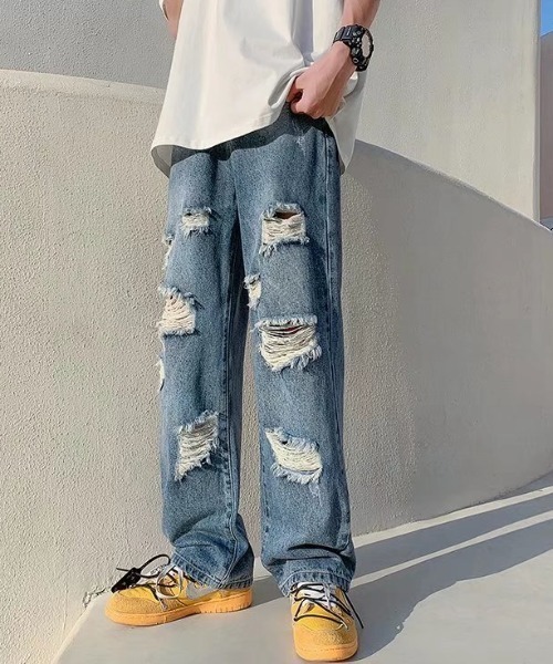 Mimma/Mimaa（ミマ）の「【Mimma/Mimaa】クラッシュワイドデニム（デニムパンツ・メンズ・ブラック/ブルー・FREE）」の7枚目の写真