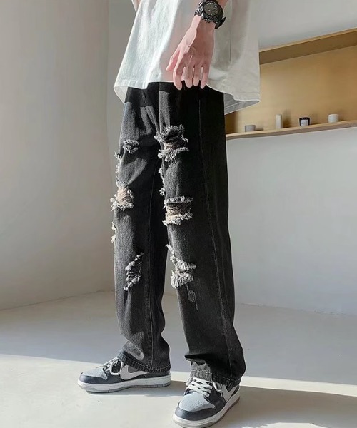 Mimma/Mimaa（ミマ）の「【Mimma/Mimaa】クラッシュワイドデニム（デニムパンツ・メンズ・ブラック/ブルー・FREE）」の8枚目の写真