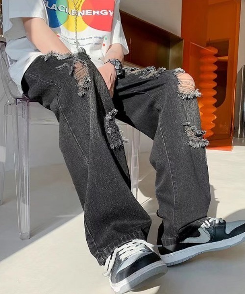 Mimma/Mimaa（ミマ）の「【Mimma/Mimaa】クラッシュワイドデニム（デニムパンツ・メンズ・ブラック/ブルー・FREE）」の9枚目の写真