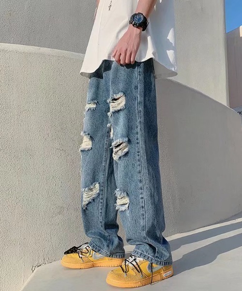 Mimma/Mimaa（ミマ）の「【Mimma/Mimaa】クラッシュワイドデニム（デニムパンツ・メンズ・ブラック/ブルー・FREE）」の4枚目の写真