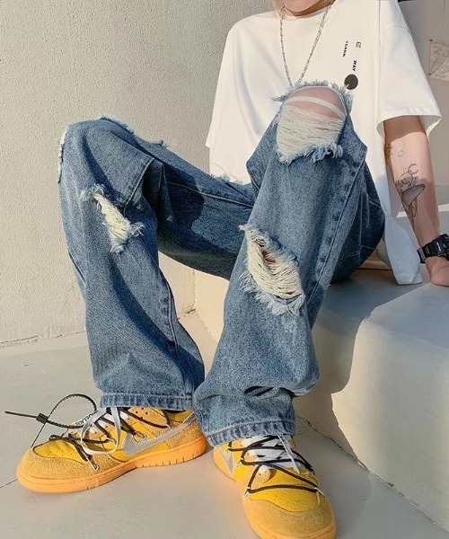 Mimma/Mimaa（ミマ）の「【Mimma/Mimaa】クラッシュワイドデニム（デニムパンツ・メンズ・ブラック/ブルー・FREE）」の5枚目の写真