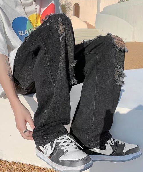 Mimma/Mimaa（ミマ）の「【Mimma/Mimaa】クラッシュワイドデニム（デニムパンツ・メンズ・ブラック/ブルー・FREE）」の10枚目の写真