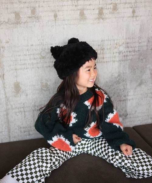 Casselini(キャセリーニ)の「Casselini(キャセリーニ)kidsくまねこロシア帽(ニットキャップ/ビーニー・キッズ・ブラック/ブラウン・FREE)」の4枚目の写真