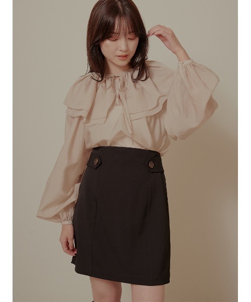 Stylevoice for xxx（スタイルヴォイスフォー）の「ボタンポイントハイウエスト スカショーパン（その他パンツ・レディース・グレイッシュベージュ/ブラック・SMALL/MEDIUM）」の8枚目の写真