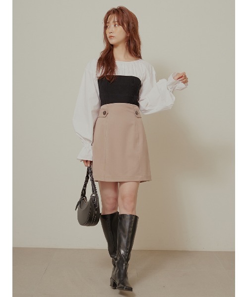 Stylevoice for xxx（スタイルヴォイスフォー）の「ボタンポイントハイウエスト スカショーパン（その他パンツ・レディース・グレイッシュベージュ/ブラック・SMALL/MEDIUM）」の12枚目の写真