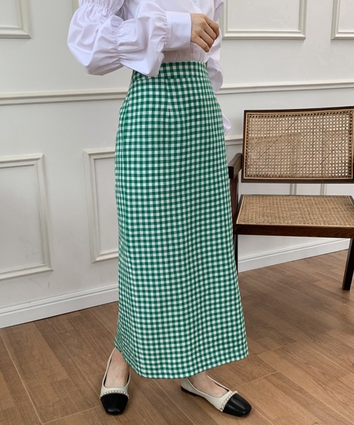 ECLIN（エクラン）の「バックスリットギンガムチェックタイトスカート