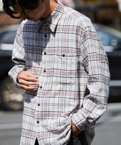 FREAK'S STORE（フリークスストア）の「FREAK'S STORE/フリークスストア リラックスフィット チェックネルシャツ/ワークシャツ（シャツ/ブラウス・メンズ・モスグリーン/ブラック/オフホワイト・MEDIUM/LARGE/SMALL）」の18枚目の写真