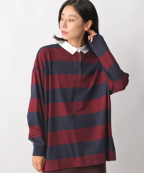 LEPSIM(レプシィム)の「ボーダーラガーシャツ 122637(ポロシャツ・レディース・ネイビー/グリーン・FREE)」の2枚目の写真