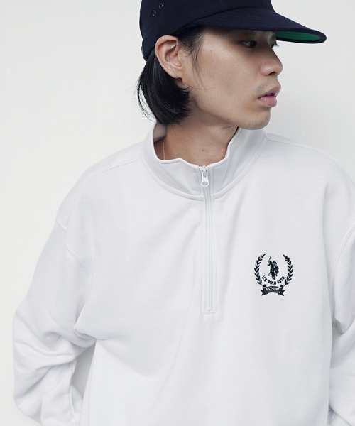 U.S. POLO ASSN.（ユーエスポロアッスン）の「U.S. POLO ASSN. / ユーエスポロアッスン 別注 コラボ オーバーサイズ ハーフジップ 裏毛 スウェット トレーナー（スウェット・メンズ・ホワイト系その他/ブラック系その他/グレー系その他/グレー系その他4/グリーン系その他2/ブルー系その他2/ブラック系その他2/グレー系その他2/グレー系その他3/グリーン系その他/ブルー系その他/ホワイト系その他2・MEDIUM/LARGE）」の2枚目の写真