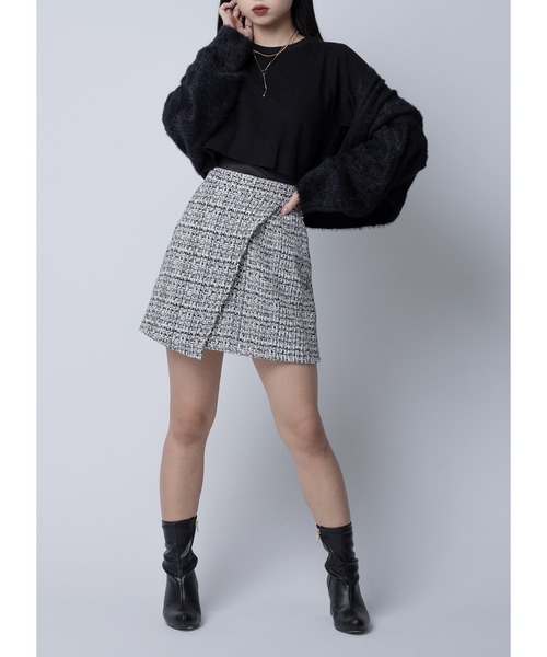 Adoon plain(アドーンプレーン)の「ツイードミニスカート(スカート・レディース・ホワイト/ブラック・FREE)」の6枚目の写真