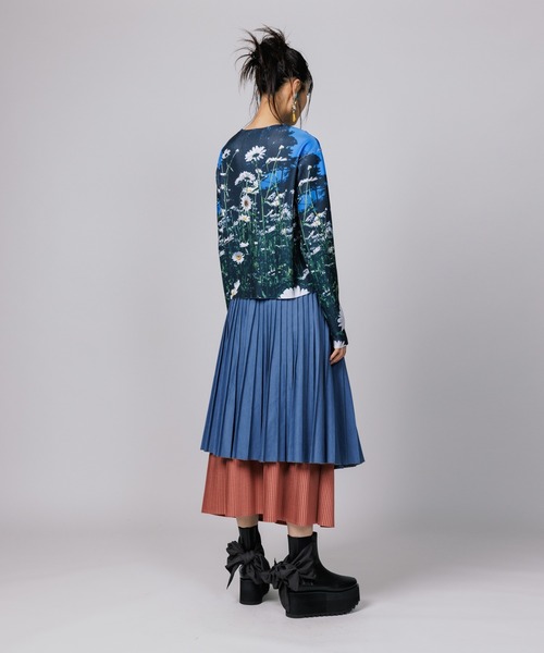 ノントーキョー NON TOKYO プリントリブフレアパンツ セルフカット済 NON TOKYO（ノントーキョー）の「PRINT RIB WIDE PANTS（その他