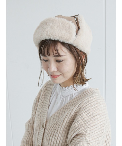 ehka sopo（エヘカソポ）の「フライトキャップ（キャップ・レディース・ブラック/オフホワイト/ベージュ・ﾌﾘ-）」の3枚目の写真