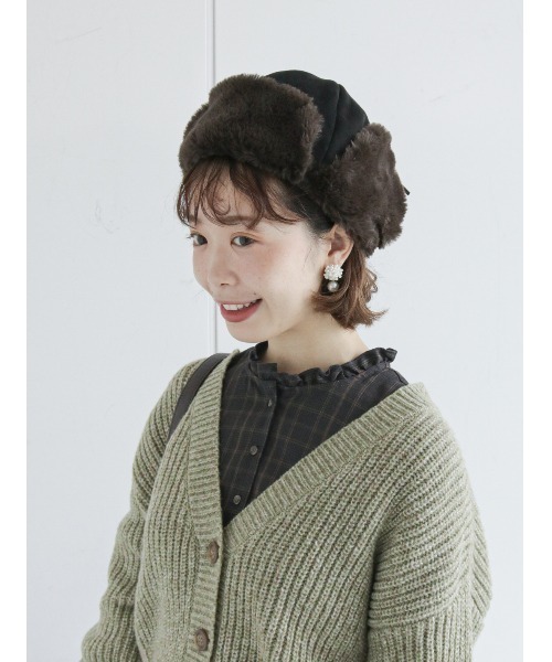 ehka sopo（エヘカソポ）の「フライトキャップ（キャップ・レディース・ブラック/オフホワイト/ベージュ・ﾌﾘ-）」の2枚目の写真