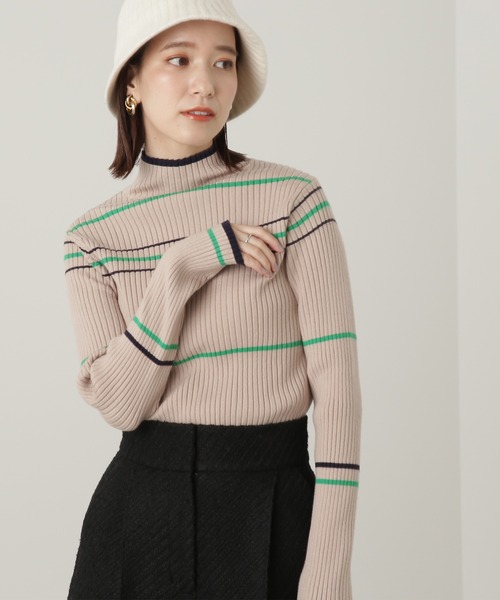 N.（N. Natural Beauty Basic）（エヌエヌナチュラルビューティーベーシック）の「【横田ひかるさん着用】◆マルチボーダーハイネックリブニット（ニット/セーター・レディース・ベージュ/グレー/オフホワイト・MEDIUM）」の3枚目の写真