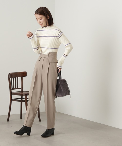 N.（N. Natural Beauty Basic）（エヌエヌナチュラルビューティーベーシック）の「【横田ひかるさん着用】◆マルチボーダーハイネックリブニット（ニット/セーター・レディース・ベージュ/グレー/オフホワイト・MEDIUM）」の13枚目の写真